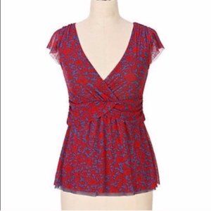 ANTHROPOLOGIE RicRac Swathe Red Blue Printed Top S